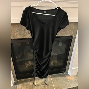 Womens V-neck black drawstring ruched side dress. Size Medium.